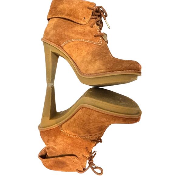Michael Kors Womens Stiletto Heeled Tan Lace Up Suede Ankle Booties - Size 7M - Picture 10 of 12